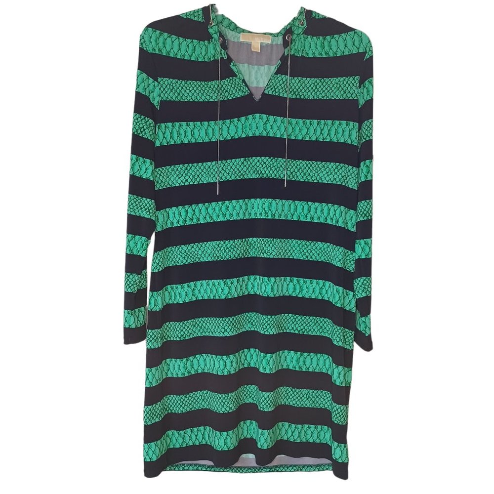 Michael Kors Green And Black Snakeskin Print Dress Size XL